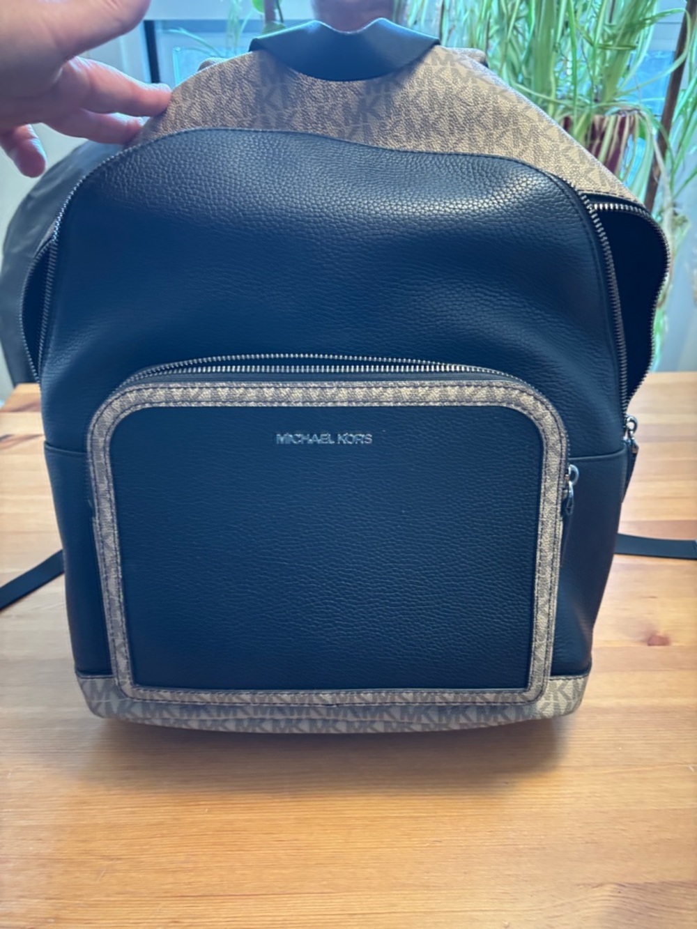 Michael Kors Black & Signature Monogram Pebbled Leather Backpack